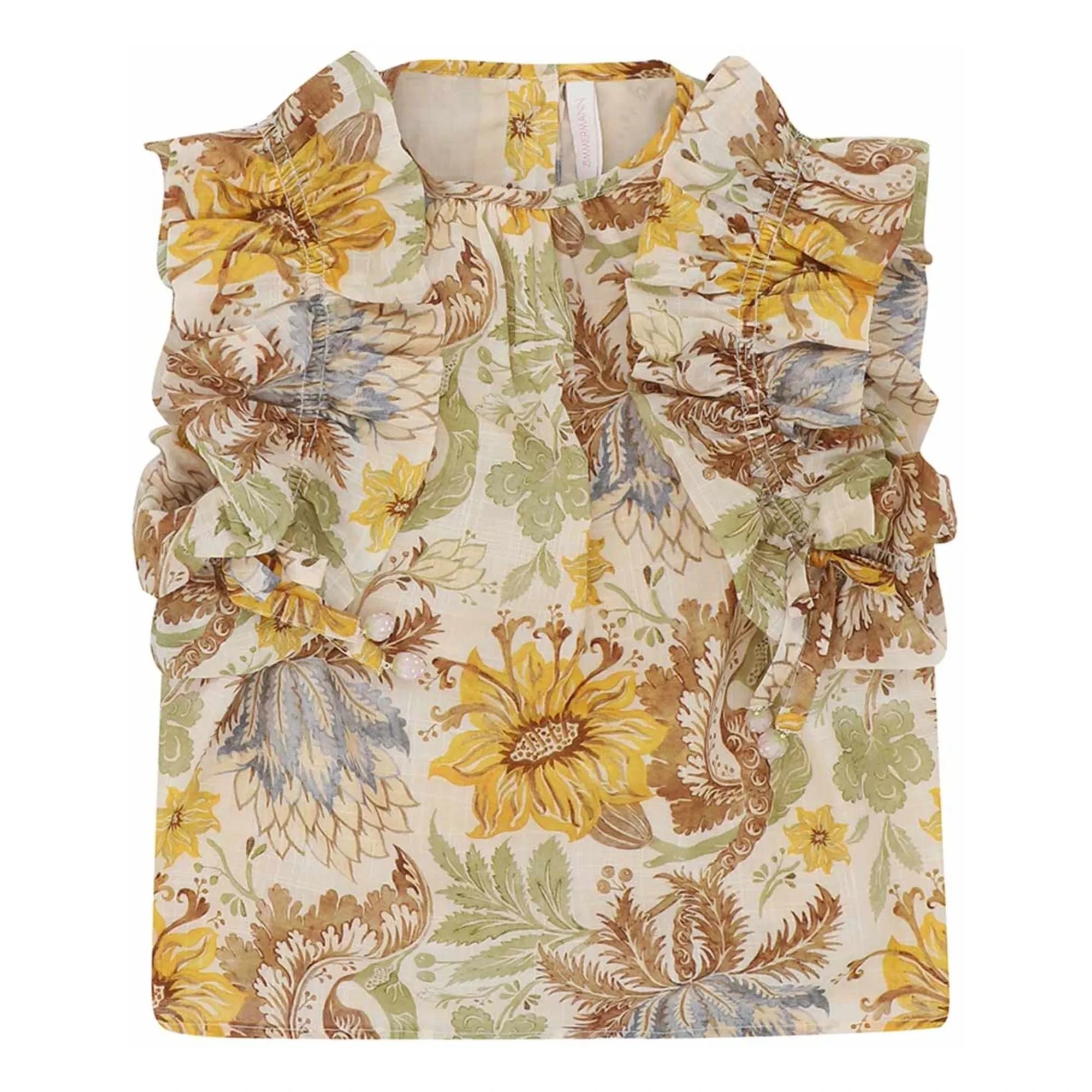 Zimmermann - Gündüz Blumenmuster Ärmellose Bluse | Gelb