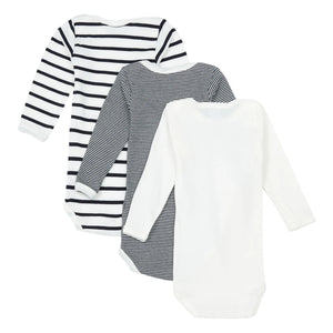 Petit Bateau - 3er-Pack gestreifte Baby-Strampler aus Bio-Baumwolle | Blau