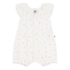 Petit Bateau – Schlafanzug mit Lochstickerei und Blumenmuster, Strampler-Stil | Weiß