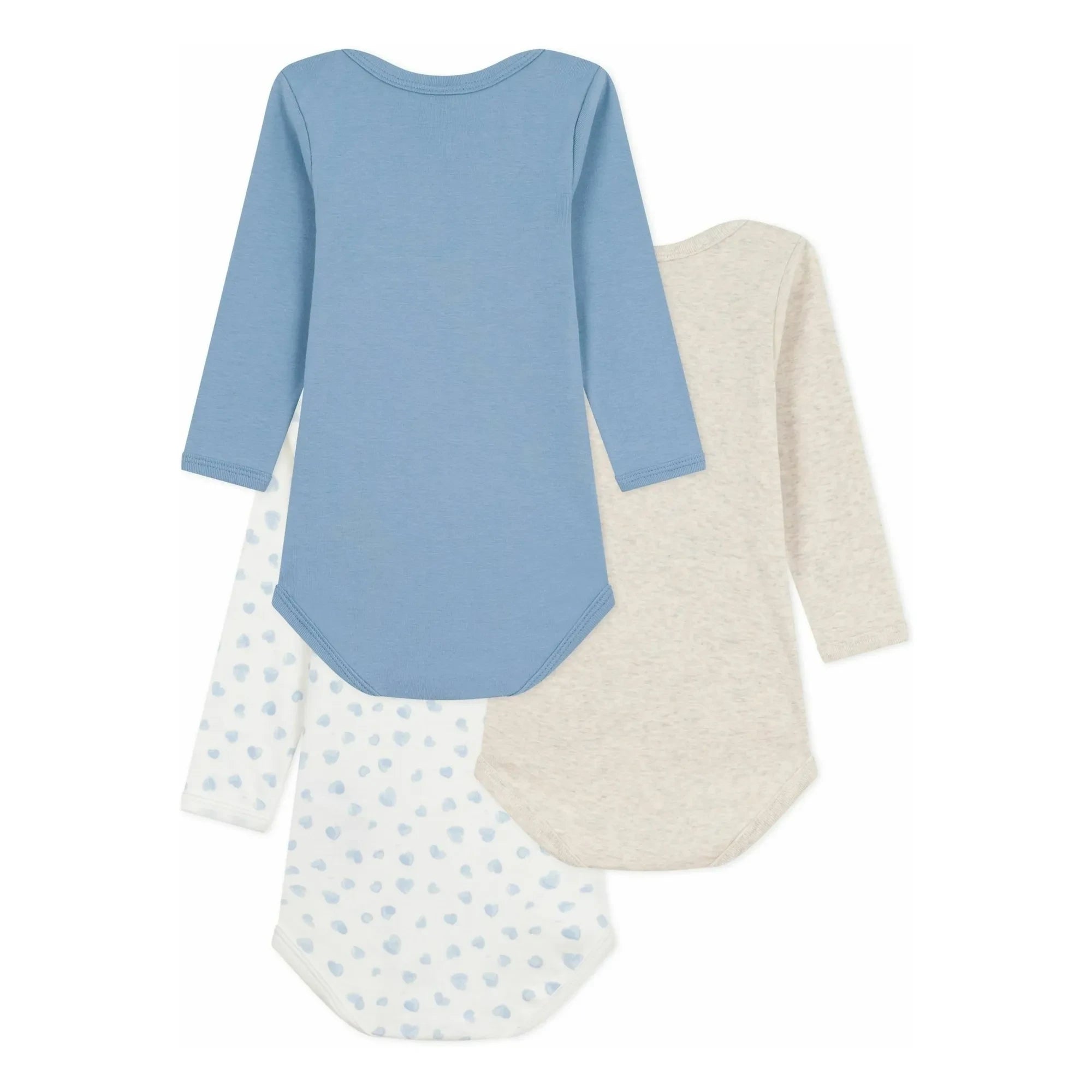 Petit Bateau - Body-Set aus 3 Bodys aus Bio-Baumwolle mit Herzmuster | Blau