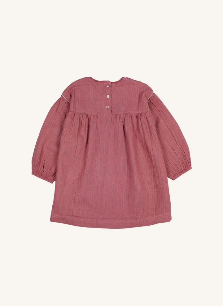 Búho - Kleid aus Bio-Baumwolle mit Lurex-Gaze | Pflaume