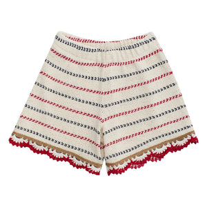 Maison Mangostan – Gestreifte Häkelshorts | Ecru