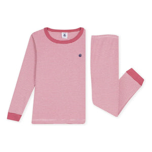 Petit Bateau - Milleraies Organik Pamuklu Dar Kesim Çizgili Pijama | Toz Pembe