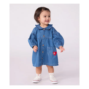 Petit Bateau - Kleid aus Bio-Baumwoll-Denim mit Kragen | Denim-Blau