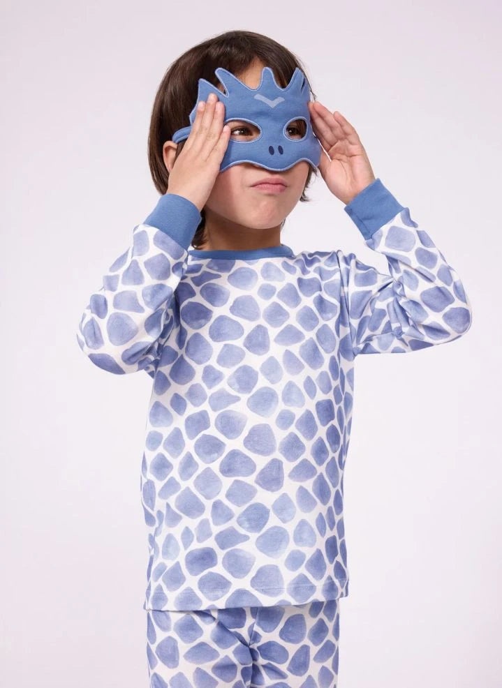 Petit Bateau - Bio-Baumwoll-Drachen-Pyjama- und Masken-Set | Blau