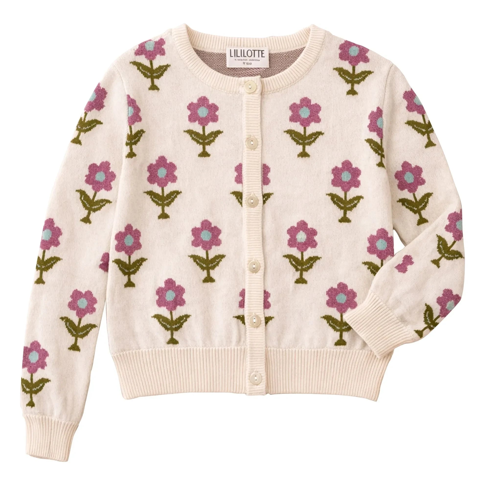Lililotte - Cardigan Carla Fleurs Bio-Baumwolle | Creme