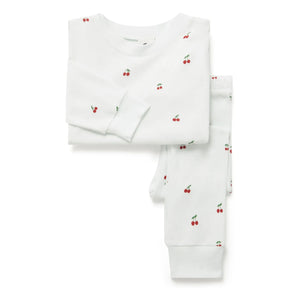 Sleepy Doe - Bio-Baumwoll-Pyjama mit Kirschmuster | Weiß