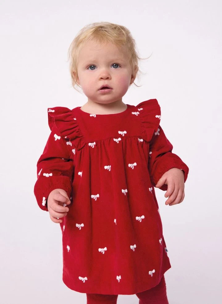 Petit Bateau - Rotes Kleid aus Bio-Baumwollcord mit Schleife