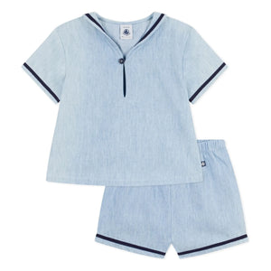 Petit Bateau - Chambray Oberteil und Kragenset | Hellblau