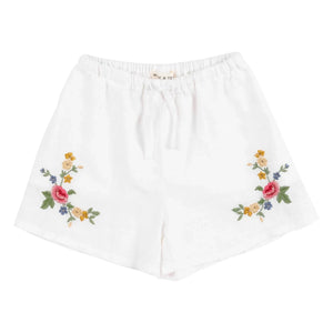 Babe & Tess - Luisa Leinen Shorts mit Stickerei | Weiß