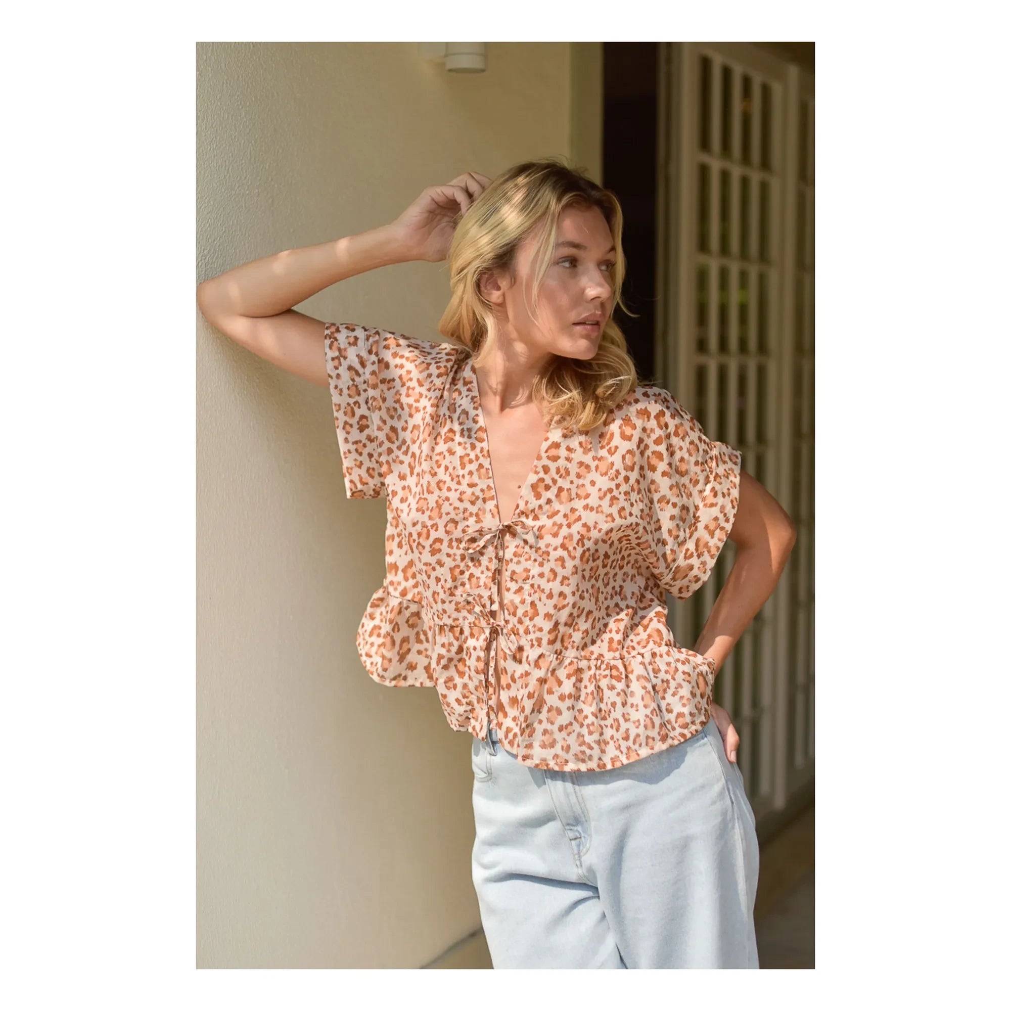 Marlot Paris - Suzon Leopard Bluse Baumwoll-Voile - Damenkollektion | Hellrosa