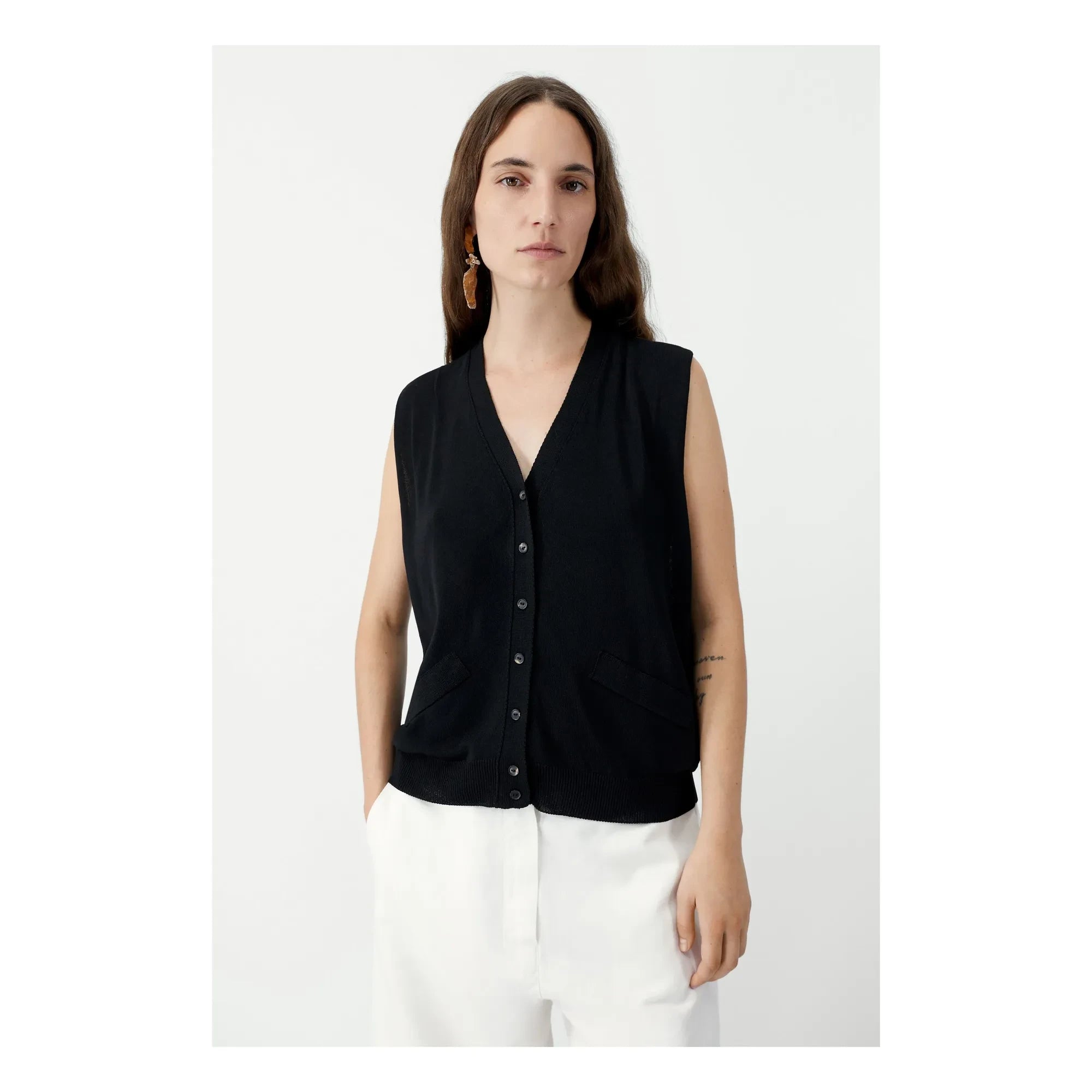 Cordera - Ärmellose Strickjacke | Schwarz