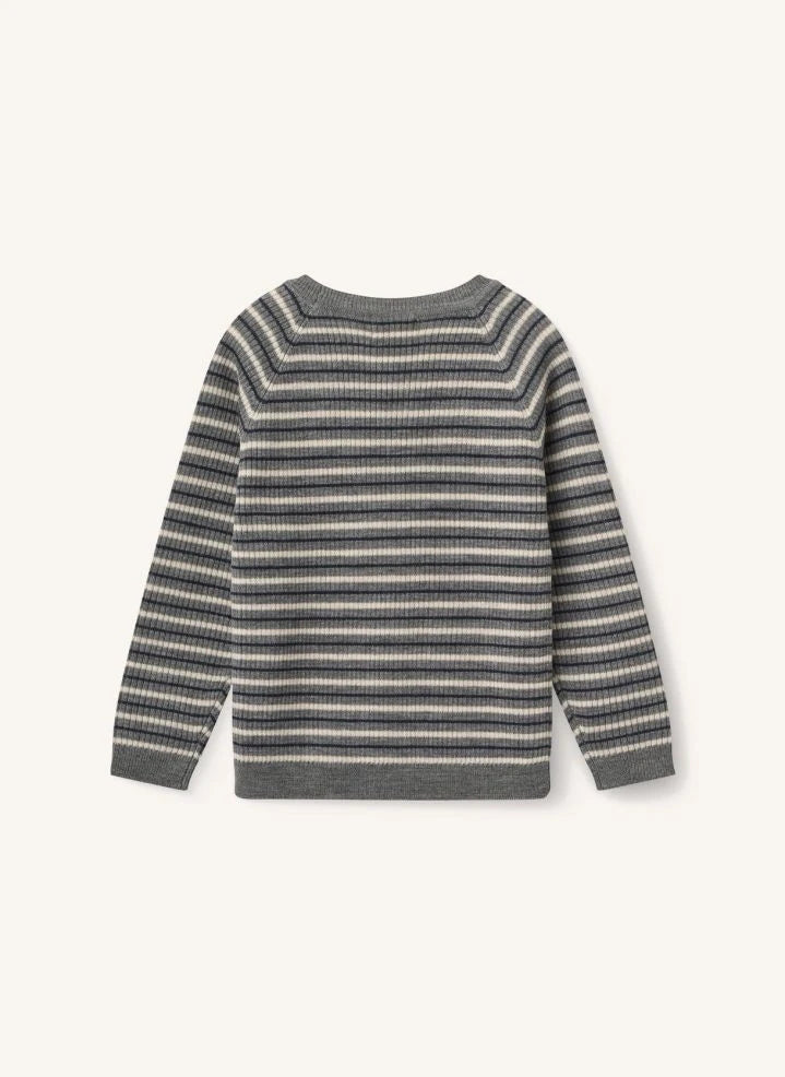 Copenhagen Colors - Klassischer Gestreifter Merinowollpullover | Grau