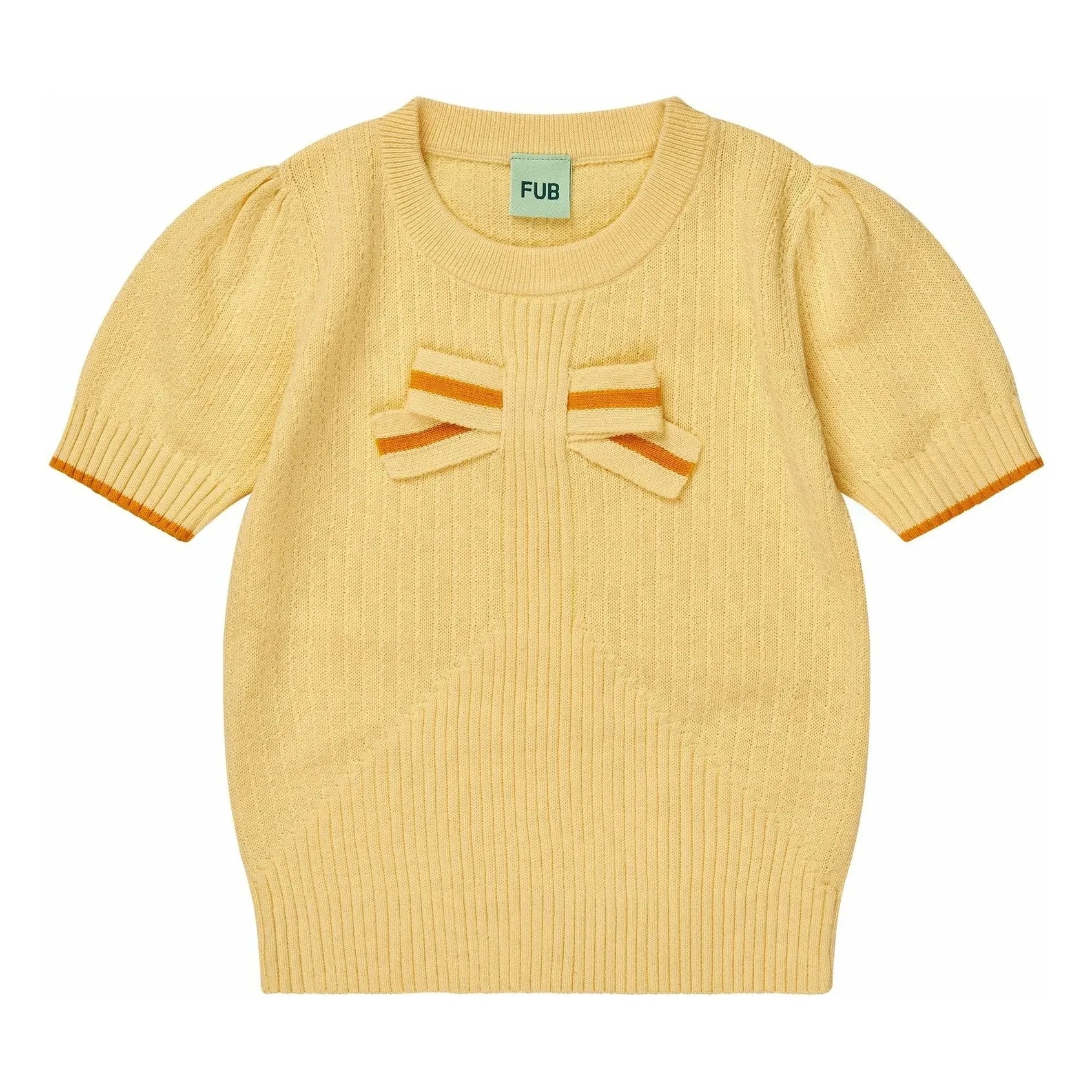 FUB – T-Shirt aus Bio-Baumwolle mit feinem Strickmuster und Schnürdetail | Hellgelb
