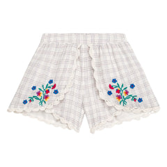 Louise Misha - Asya Bestickte Shorts Bio-Baumwolle kariert | Creme
