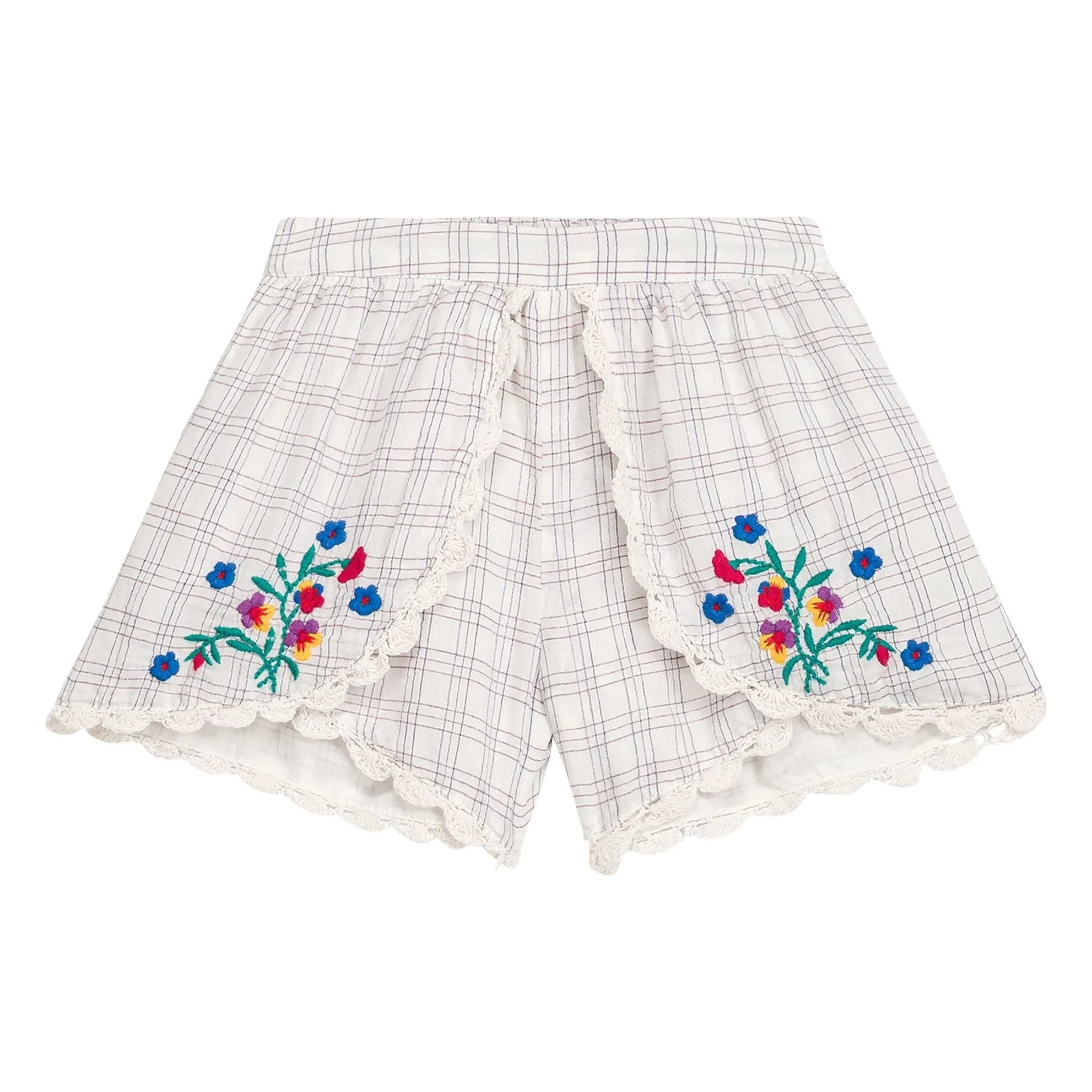 Louise Misha - Asya Bestickte Shorts Bio-Baumwolle kariert | Creme