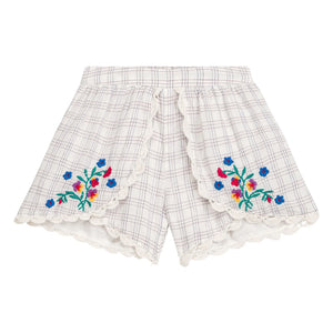 Louise Misha - Asya Bestickte Shorts Bio-Baumwolle kariert | Creme