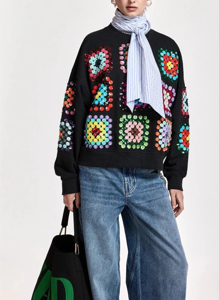 Essentiel Antwerp - Pullover mit Karnaval-Stickerei | Schwarz