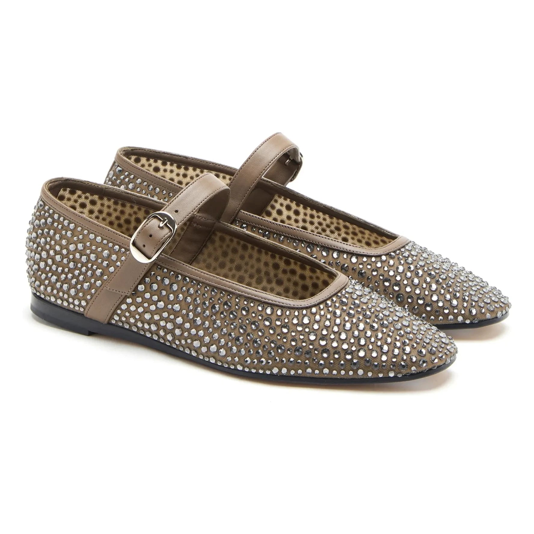Le Monde Beryl – Mary Jane Ballerinas aus Netzstoff und Kristall | Beige