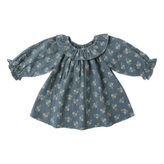 Quincy Mae - Isla Fleurie Gaze-Kleid aus Bio-Baumwolle | Graublau