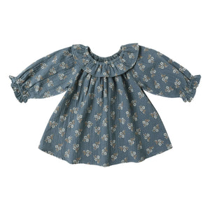 Quincy Mae - Isla Fleurie Gaze-Kleid aus Bio-Baumwolle | Graublau