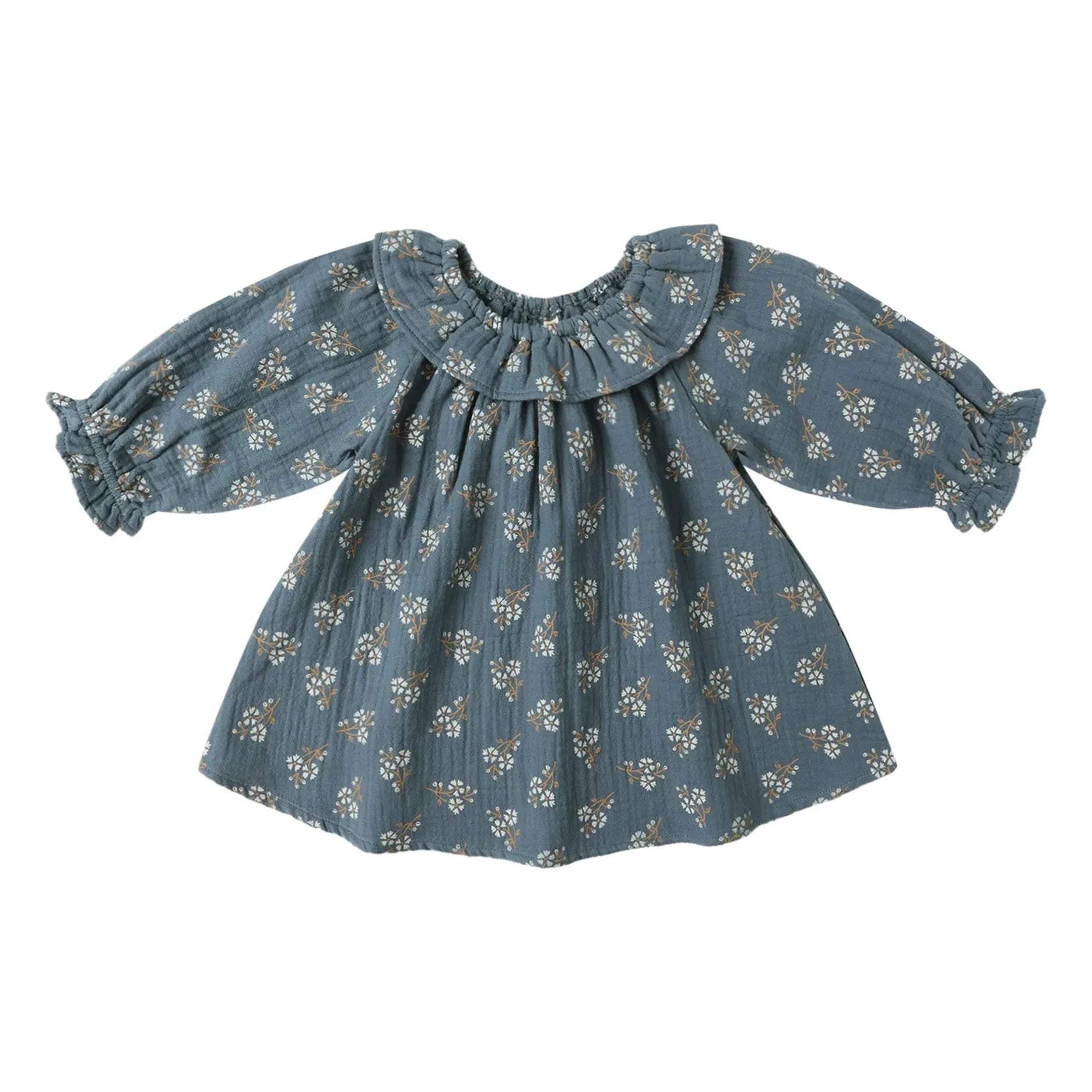 Quincy Mae - Isla Fleurie Gaze-Kleid aus Bio-Baumwolle | Graublau