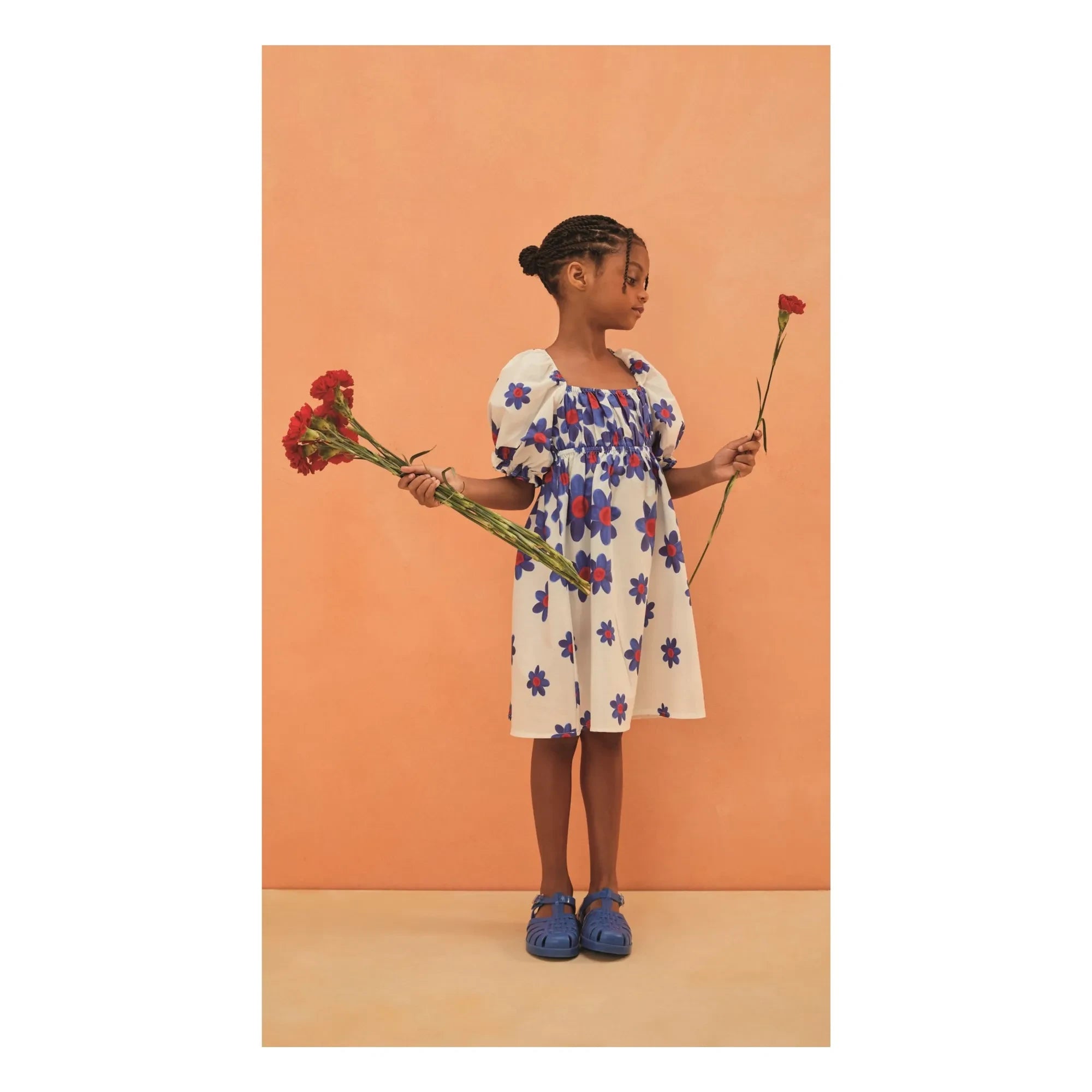 Fabula - Ballonärmeliges Blumen-Midikleid | Weiß