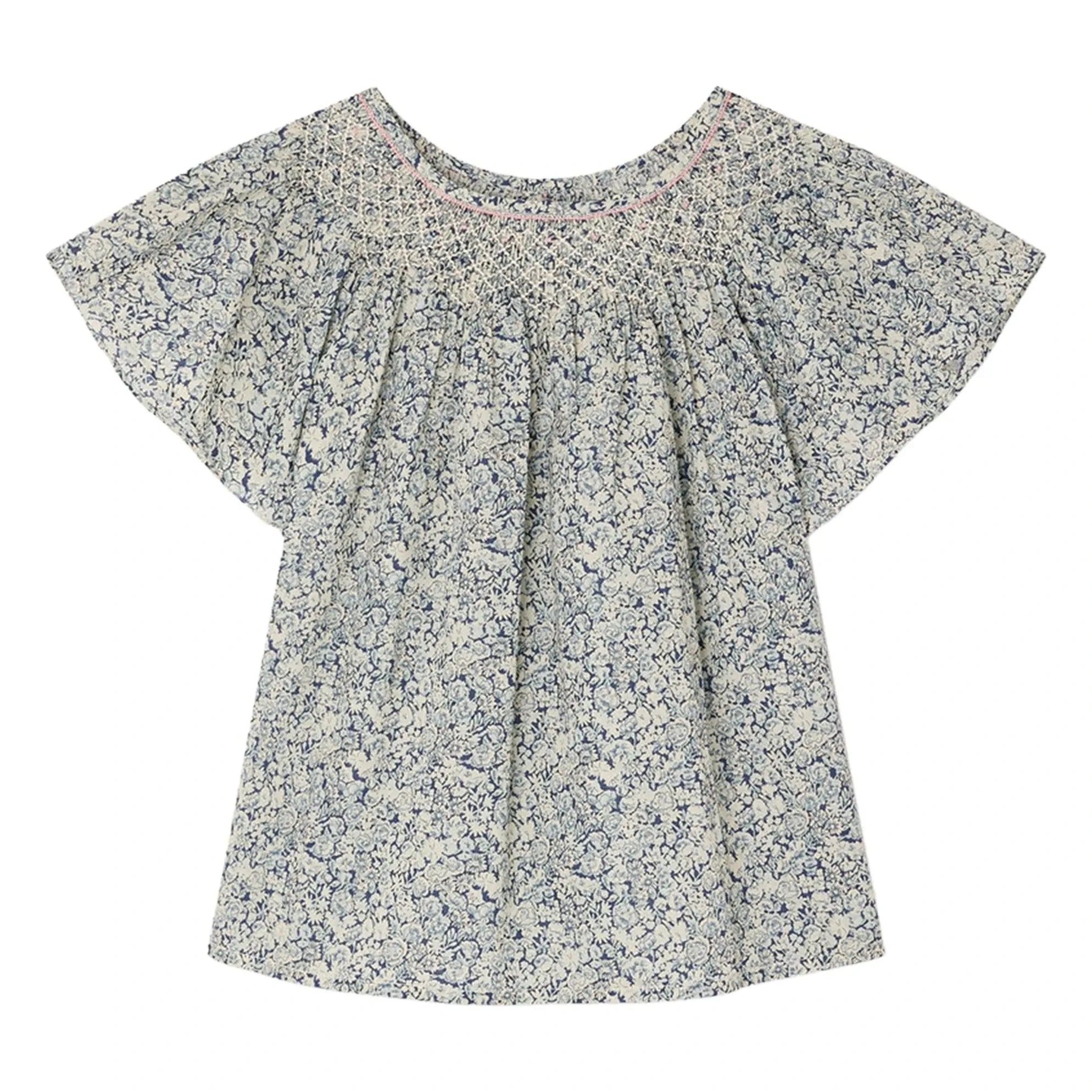 Bonpoint - Nella Fleurie Bio-Baumwoll-Rüschenbluse | Preußischblau