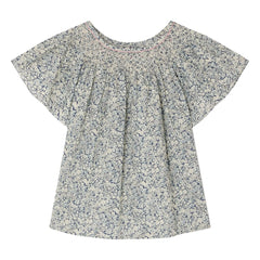 Bonpoint - Nella Fleurie Bio-Baumwoll-Rüschenbluse | Preußischblau