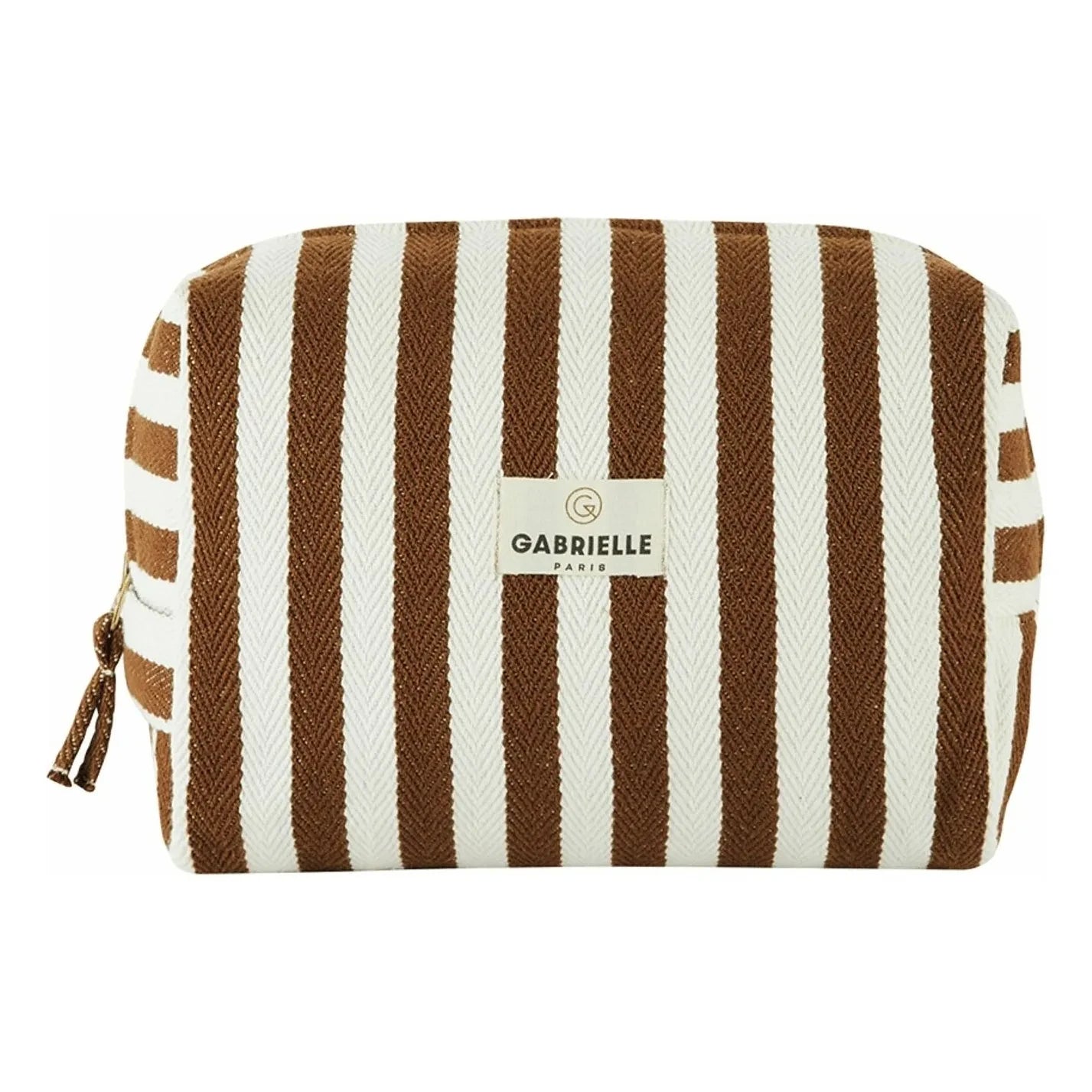 Gabrielle Paris - Gestreifte Baumwoll-Kulturtasche | Mokka