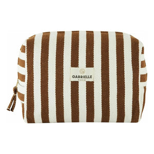 Gabrielle Paris - Gestreifte Baumwoll-Kulturtasche | Mokka