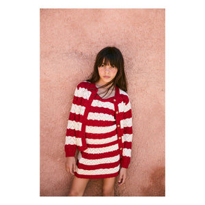 birinit - Pointelle Chili Gestreifter Cardigan | Rot