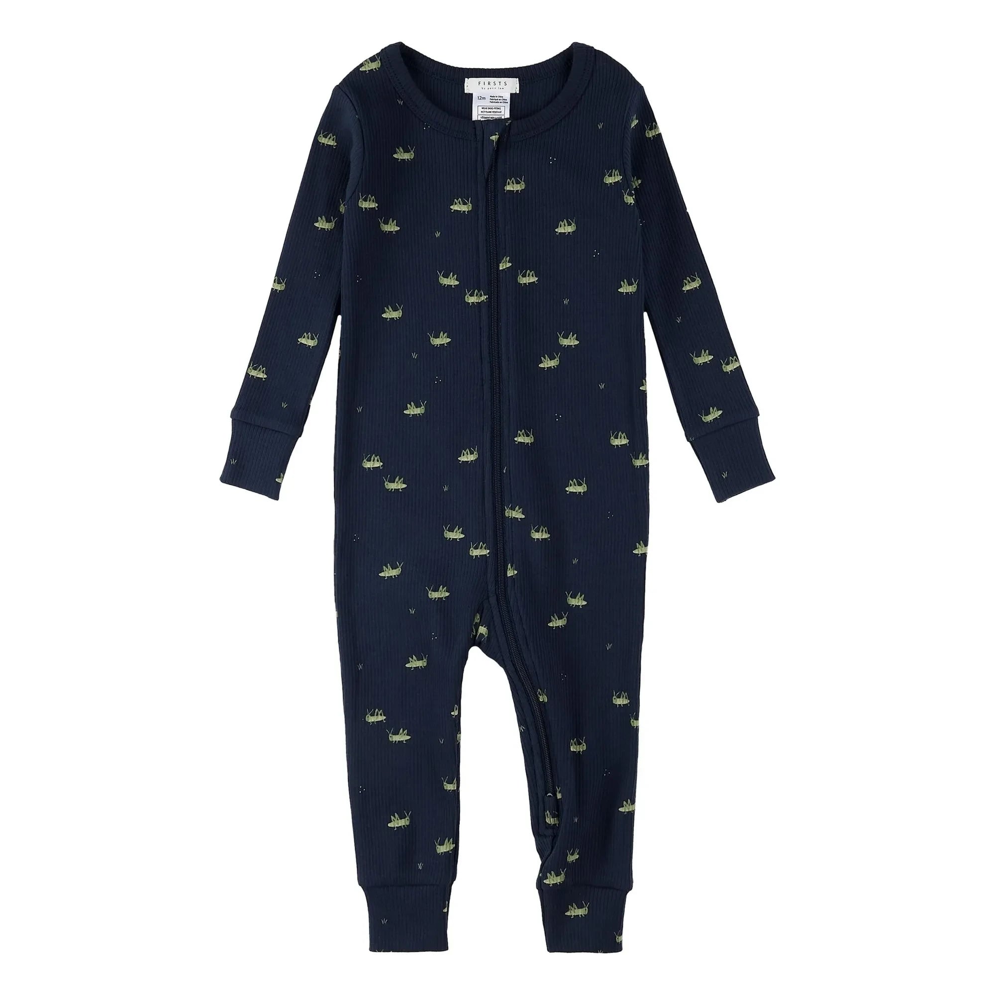 Petit Lem - Gerippter Pyjama Grashüpfer Bio-Baumwolle | Marineblau