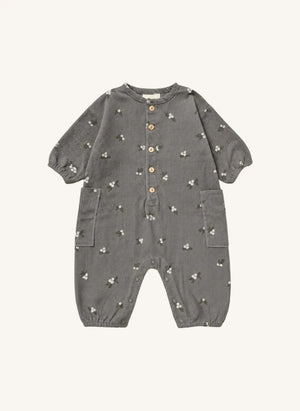 Studio Bohème - Big Papi Blumenmuster Wellencord Bio-Baumwolle Overall | Blau