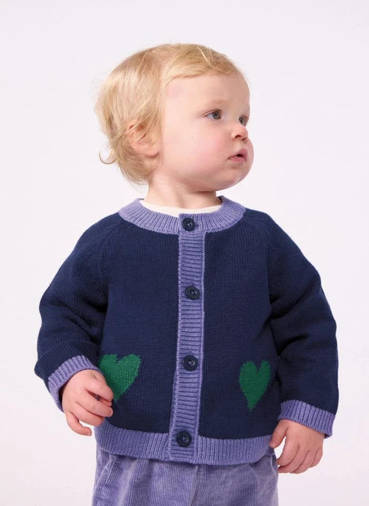 Petit Bateau - Midnight Blue Bebek Yün Kalp Hırka