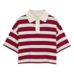 the new society - Acacia Gestreiftes Baumwoll-Polo | Rot