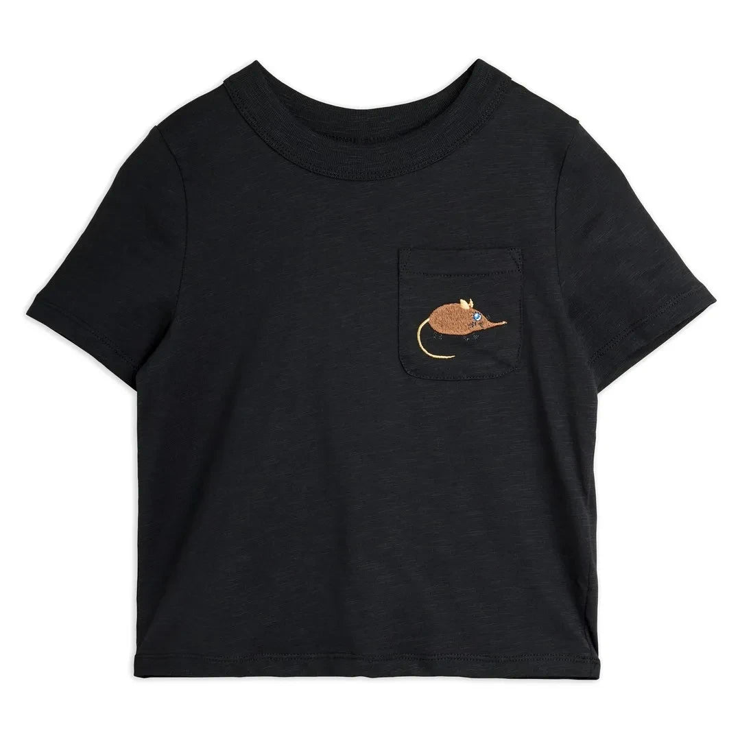 Mini Rodini - Besticktes Maus-T-Shirt Bio-Baumwolle | Schwarz