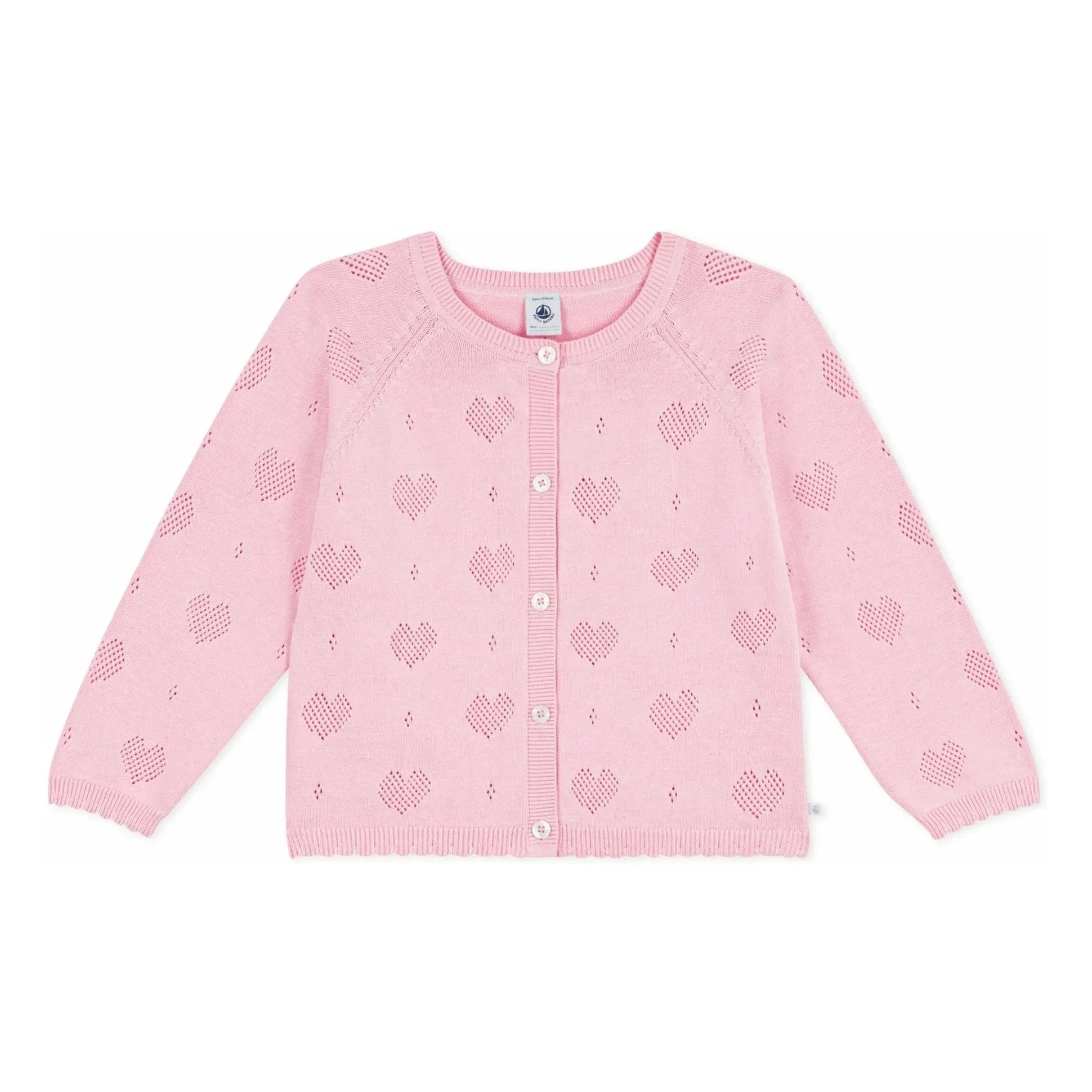 Petit Bateau – Strickjacke Ajour-Herzen aus Bio-Baumwolle | Rosa