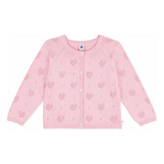 Petit Bateau – Strickjacke Ajour-Herzen aus Bio-Baumwolle | Rosa