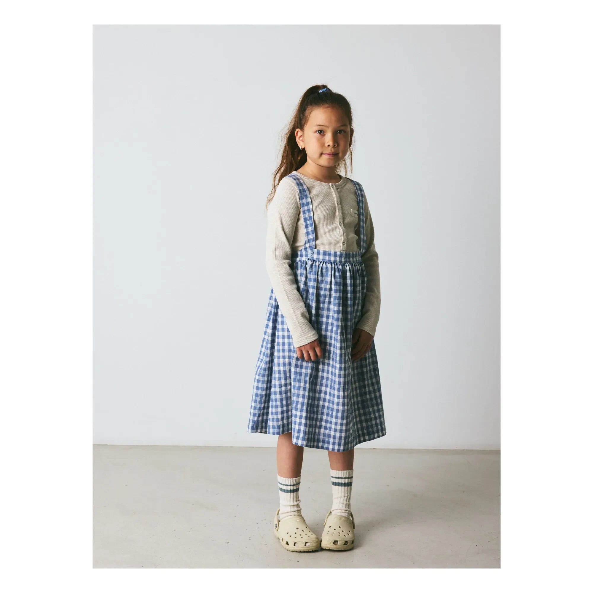 brunobruno nation - Emily Kleid Leinen und Bio-Baumwolle Karo | Blau