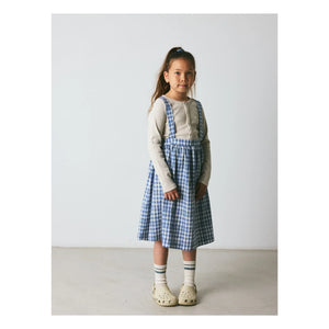 brunobruno nation - Emily Kleid Leinen und Bio-Baumwolle Karo | Blau