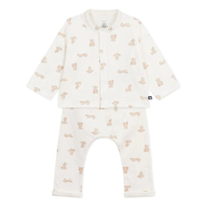 Petit Bateau - Bio-Baumwolle Tubique Teddy-Weste und Hose Body-Set | Weiß