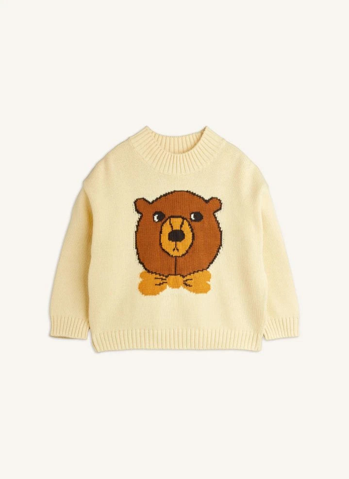 Mini Rodini - Intarsia Bio-Baumwoll-Bärenpullover | Ecru