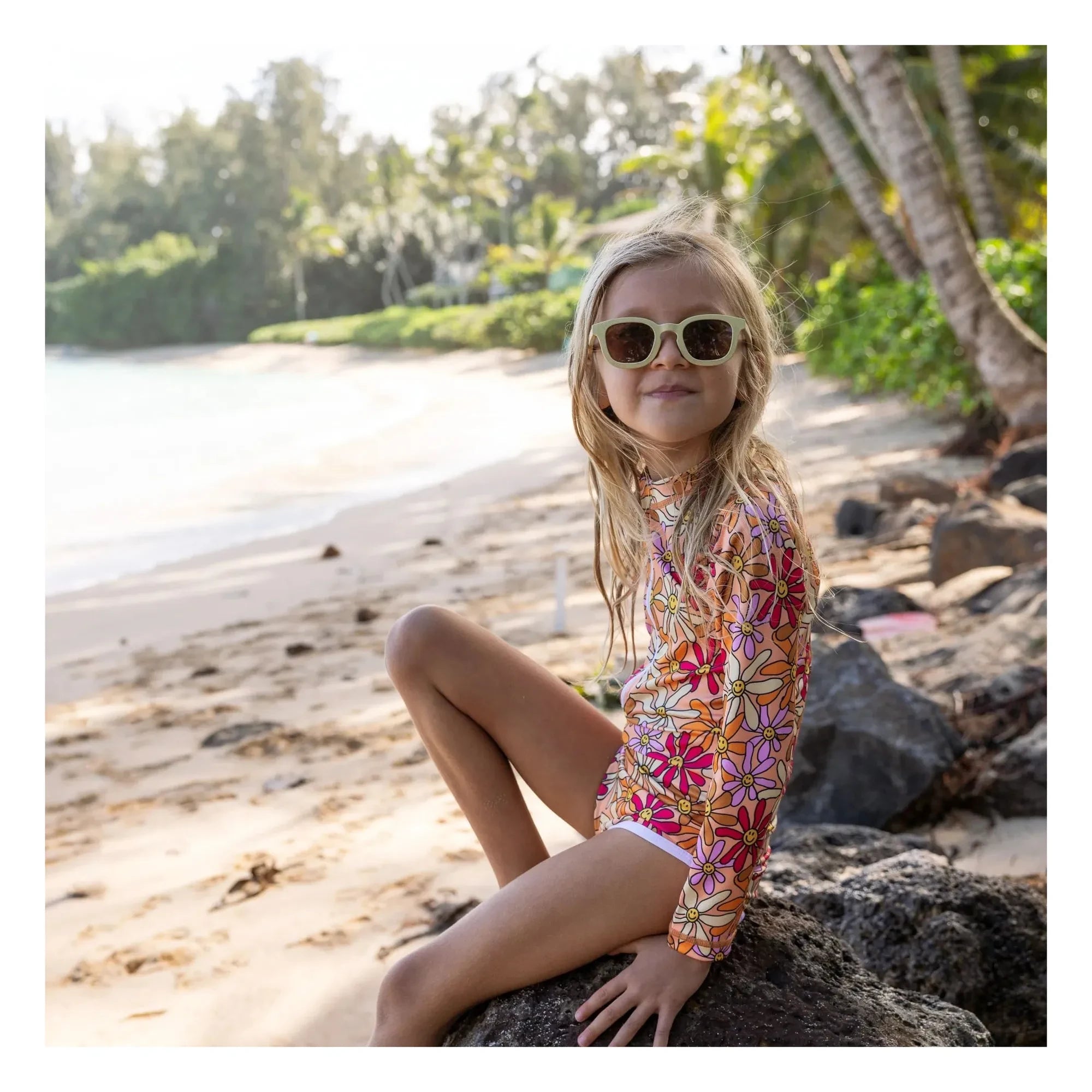 Beach & Bandits - Austin Flowers UV-Schutz aus recycelten Fasern Einteiliger Jersey | Orange