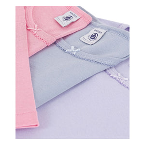 Petit Bateau - 3’lü düz organik pamuklu tişört paketi | Mauve