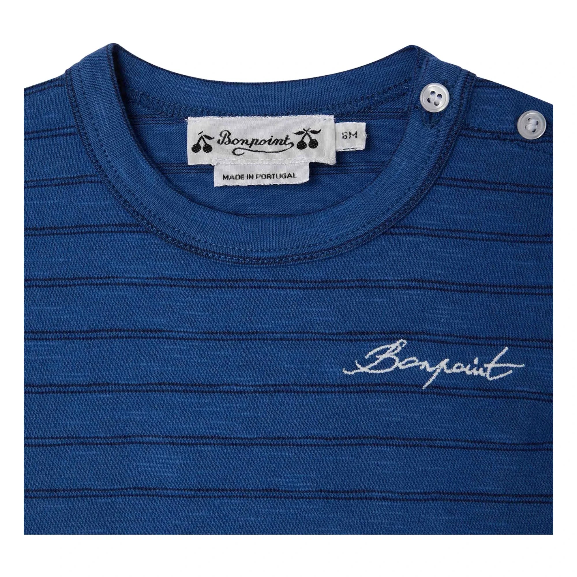 Bonpoint - Tom Gestreiftes Bio-Baumwolle T-Shirt | Königsblau