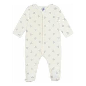 Petit Bateau – Schlafanzug Herzen glitzernd Bio-Baumwolle | Ecru