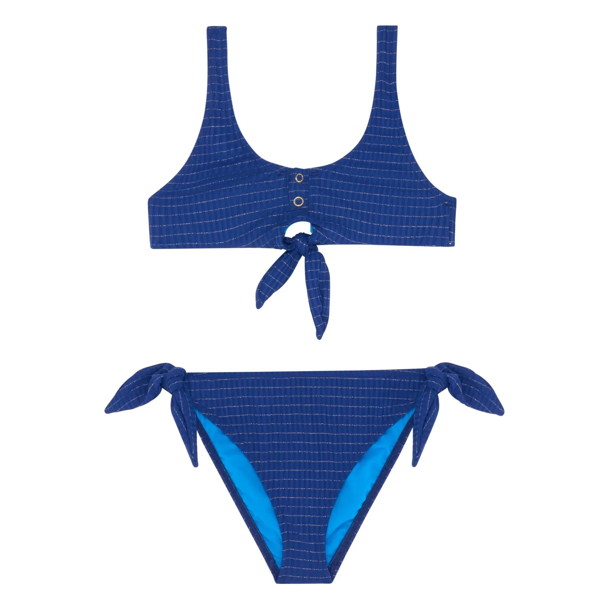 Lison Paris - Calypso 2-teiliger Metallic-Bikini mit Knoten | Dunkelblau