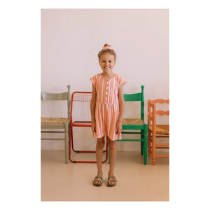 Studio Bohème - Loulou Gestreifter Bio-Baumwoll-Frottee-Overall | Rosa