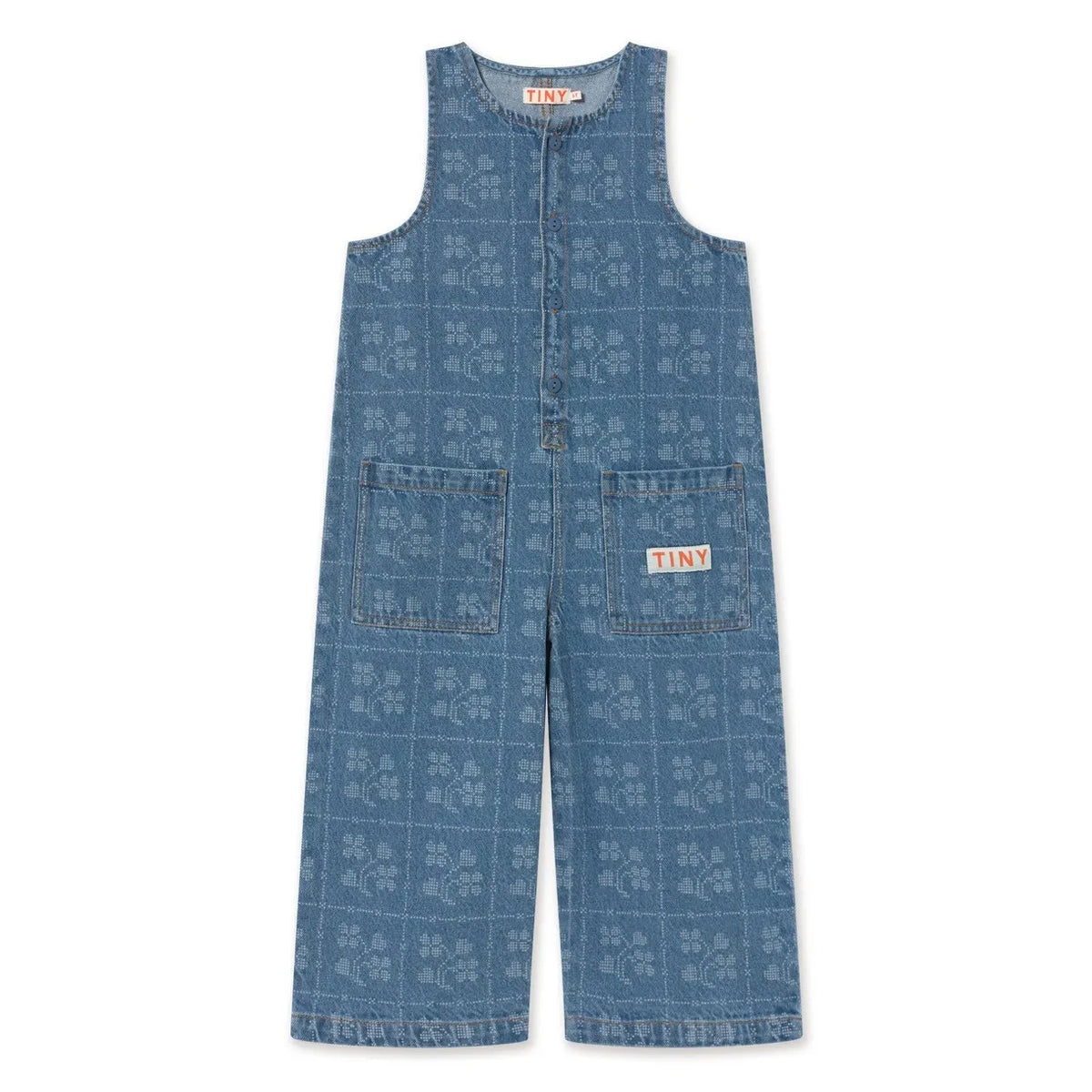 Tinycottons - Çiçekli Denim Salopet | Mavi